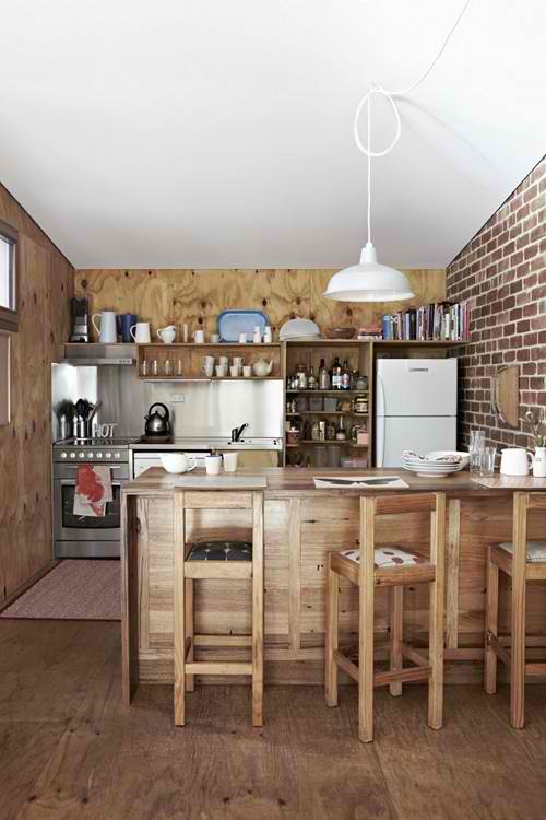 kitchen_with_brick_wall_10 red exposed brick wall in wood and steel kitchen