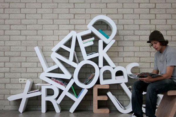 letters-bookshelf letters bookshelf 30 Creative Ways of Bringing Letters and Words Into Your Home