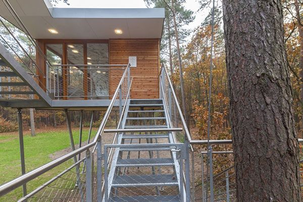 Metallic Stairs Creative and Inspiring Treehouse for Children and Adults in Belgium